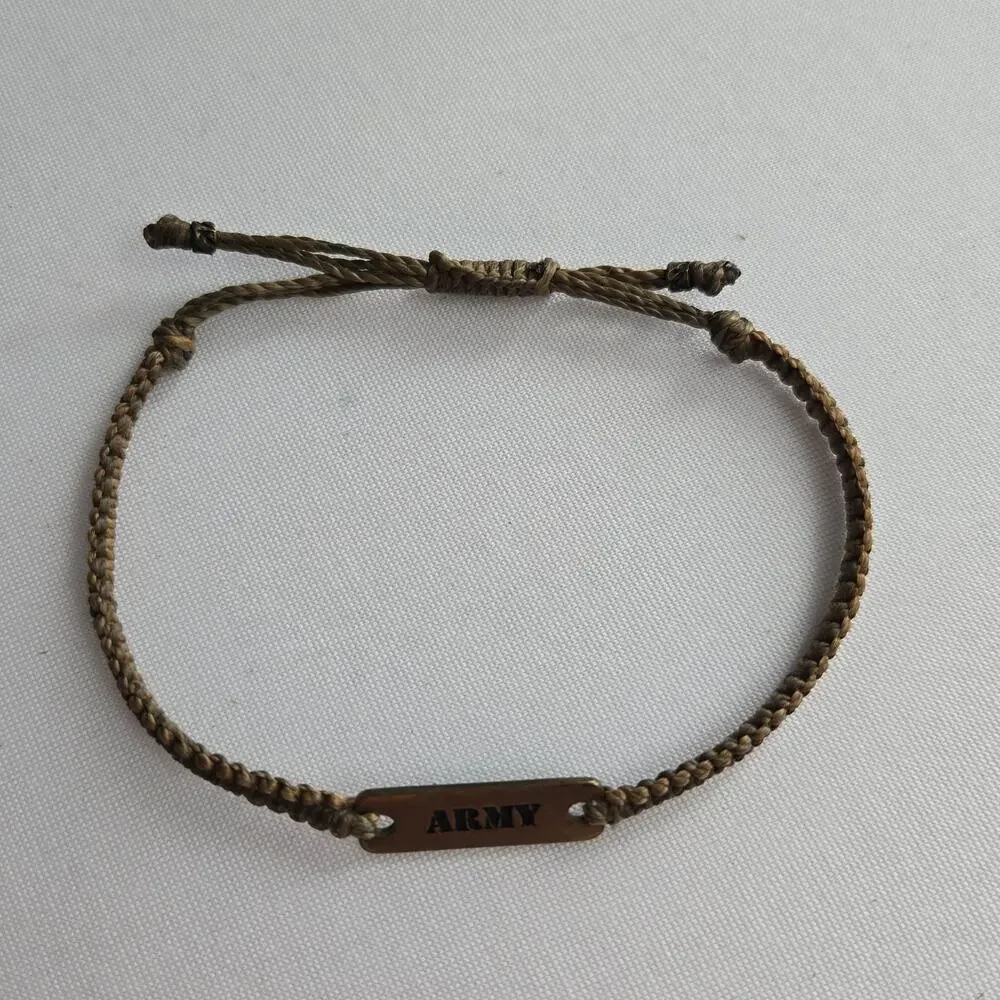 US Army Braided Woven Corded Embellished Adjustable Bracelets - Set of 2